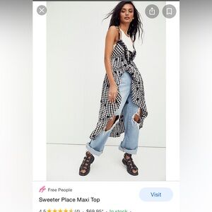 Free People Black and White Gingham Maxi Top Tunic XL